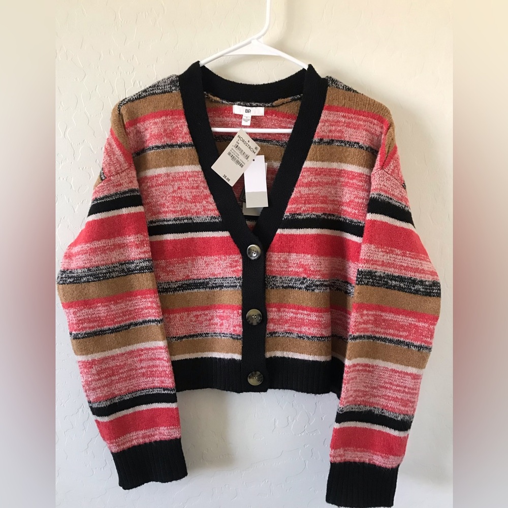 NEW BP Cropped Striped Cardigan Sweater
